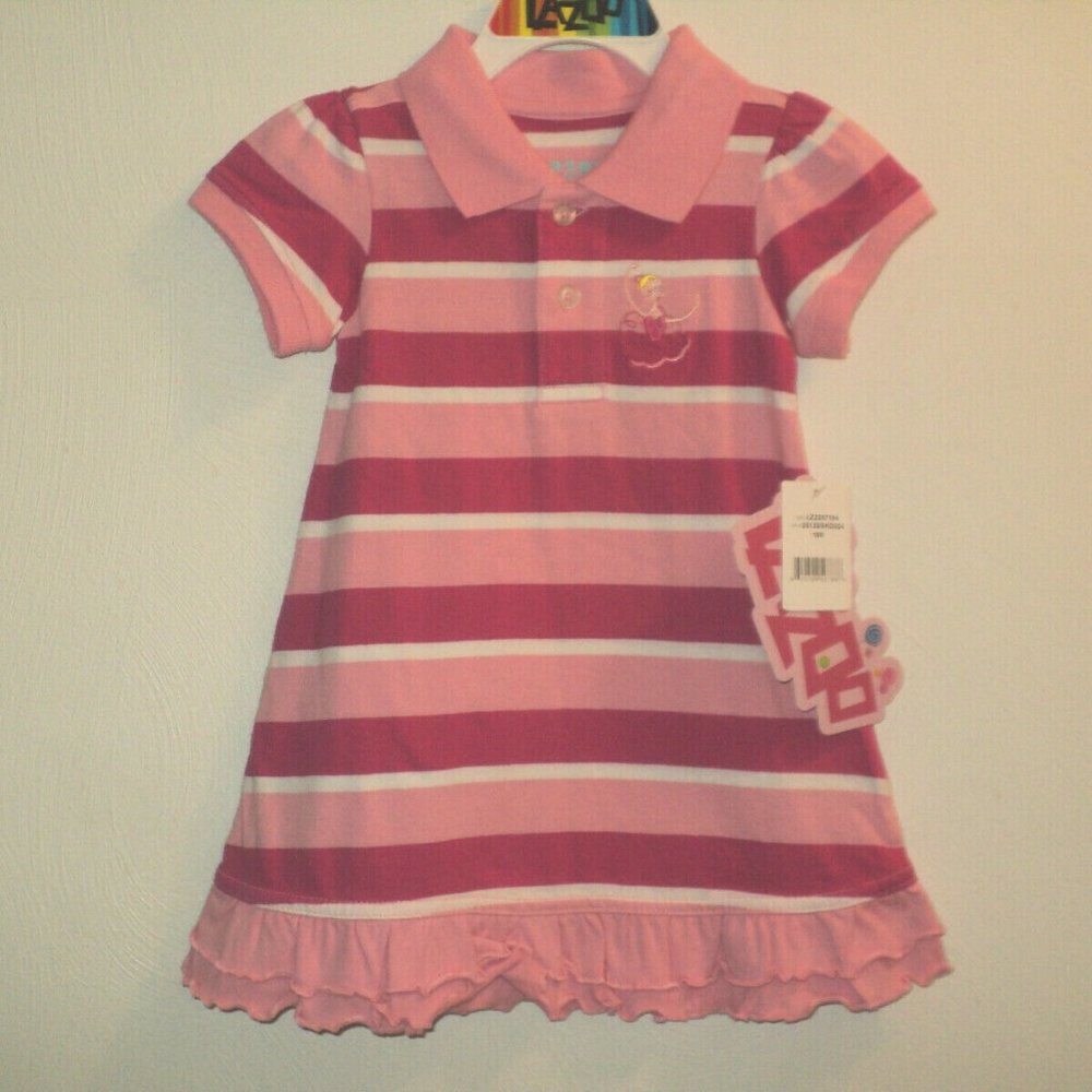 NEW Lazoo Girl's Dress Size Infant 18 Months Pink Stripes Short Sleeves Ruffles